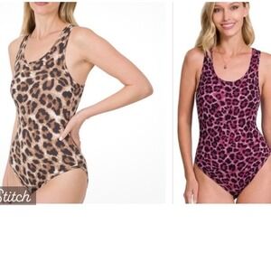 NEW Set of 2 Small Bodysuits Zenana Leopard Tanks Soft
